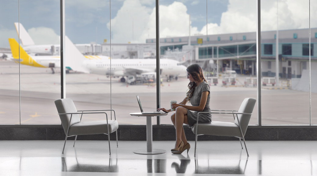 Passenger sitting in luxury VIP exclusive lounge at airport